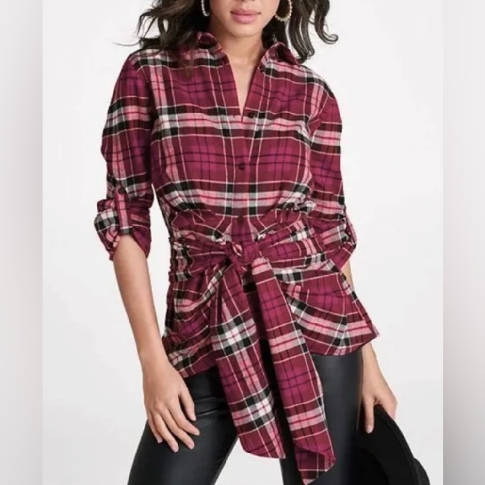 VENUS - NEW - Red/Black/Pink/White Plaid Button-Down Shirt